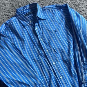 Ralph Lauren Classic Fit Blue White Stripe Button Down Shirt Polo Pony Mens L